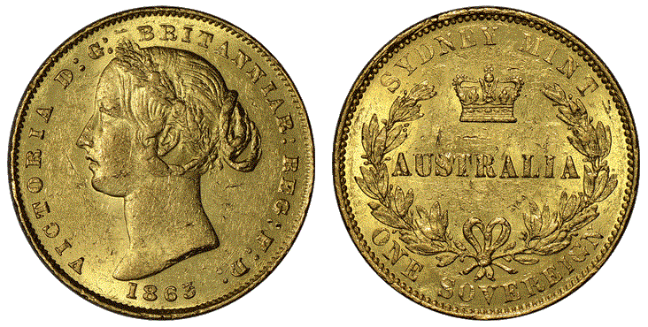 kosuke_dev オーストラリア ヴィクトリア女王 ソブリン金貨 1863年 NGC MS60