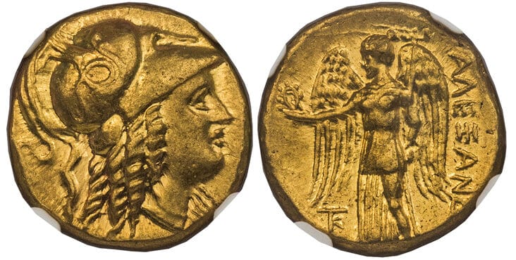 古代ギリシャ マケドニア アレクサンドル3世 アテナ ステーター金貨 紀元前336-323年 NGC Ch. AU