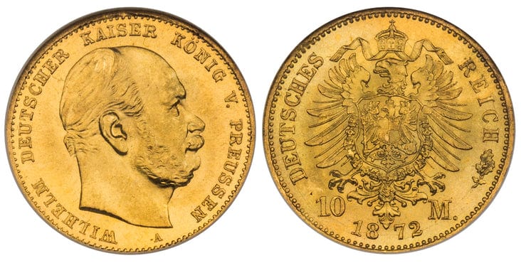 kosuke_dev ドイツ プロイセン ヴィルヘルム1世 10マルク金貨 1872-A年 NGC MS67