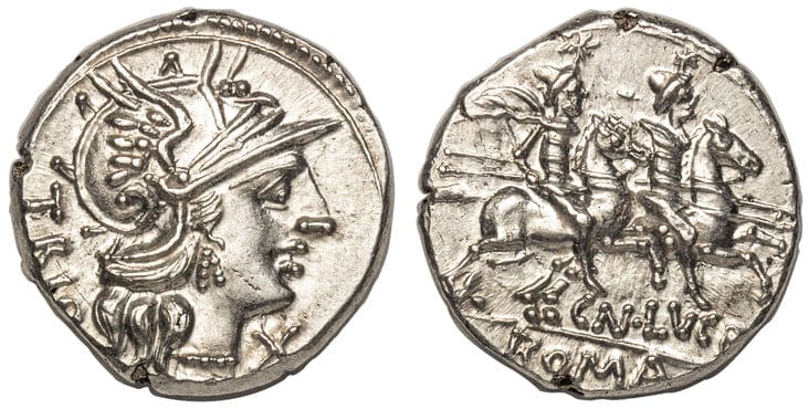 古代ローマ帝国 デナリウス貨 紀元前136年 NGC Ch. MS