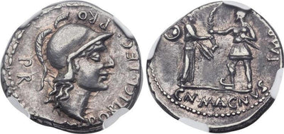 古代ローマ帝国 デナリウス貨 紀元前46-45年 NGC Ch. XF