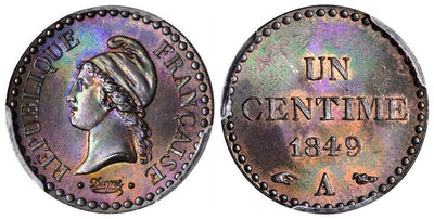 アンティークコインギャラリア フランス 1サンチーム銅貨 1849年 PCGS MS66BN