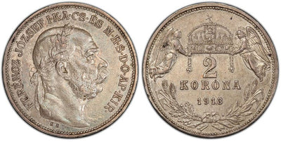 アンティークコインギャラリア オーストリア フランツ・ヨーゼフ1世 2コロナ銀貨 1913年 PCGS AU58