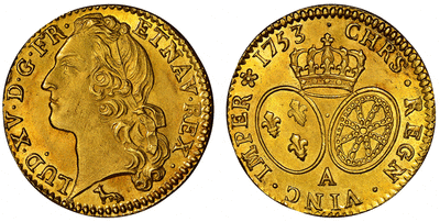 kosuke_dev フランス ルイ15世 ルイドール金貨 1753年 NGC MS64