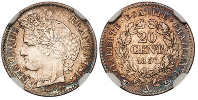 アンティークコインギャラリア フランス 20サンチーム銀貨 1850年 NGC UNC Details