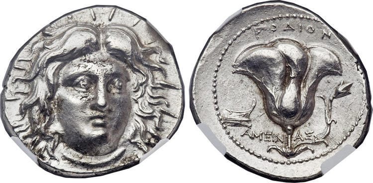 古代ギリシャ カリア ロードス島 テトラドラクマ銀貨 紀元前229-205年 NGC Ch. AU☆ | アンティークコインギャラリア