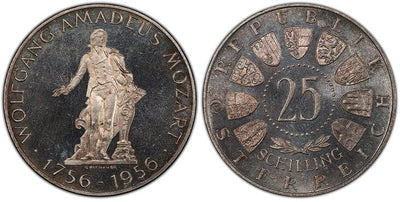 アンティークコインギャラリア オーストリア モーツァルト 25シリング銀貨 1956年 PCGS PR66 Cameo