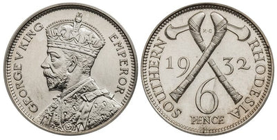 kosuke_dev 南ローデシア ジョージ5世 6ペンス銀貨 1932年 ANACS PR61