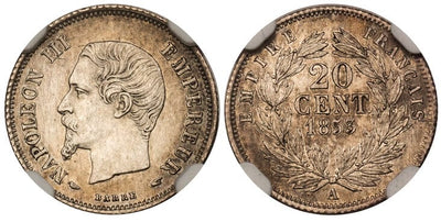 アンティークコインギャラリア フランス ナポレオン3世 20サンチーム銀貨 1853年 NGC UNC Details