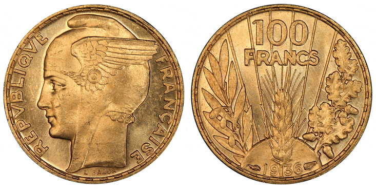 kosuke_dev フランス 第三共和政 マリアンヌ 100フラン金貨 1936年 PCGS MS65