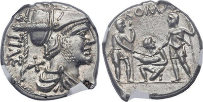 古代ローマ帝国 マルス デナリウス貨 紀元前137年 NGC MS ★