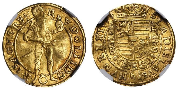 アンティークコインギャラリア 神聖ローマ帝国 オーストリア ルドルフ2世 ダカット金貨 1593年 NGC VF35