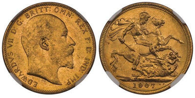 オーストラリア エドワード7世 ソブリン金貨 1907年 NGC MS64