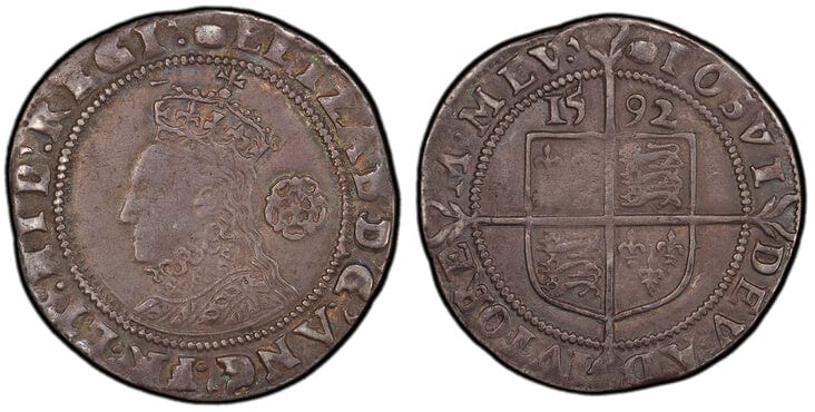 アンティークコインギャラリア グレートブリテン イングランド エリザベス1世 6ペンス銀貨 1592-年 PCGS XF40