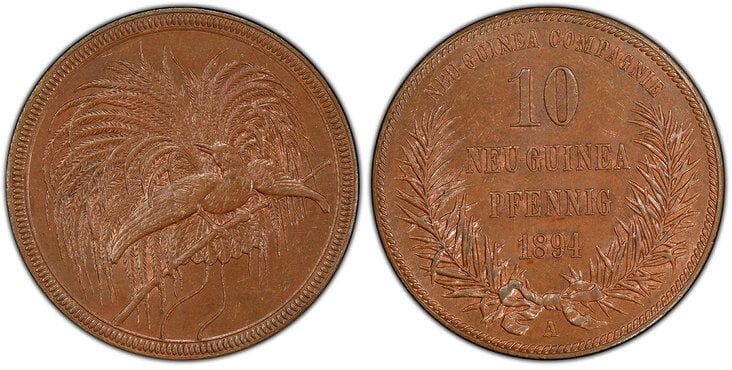 ドイツ領ニューギニア 10ペニヒ銅貨 1894年 PCGS MS64BN
