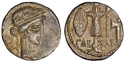kosuke_dev ローマ帝国 ユリウス・カエサル デナリウス 銀貨 紀元前48年 NGC Ch. AU