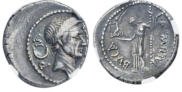 kosuke_dev ローマ帝国 ユリウス・カエサル デナリウス 銀貨 紀元前44年 NGC XF