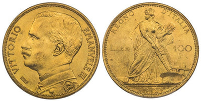 kosuke_dev イタリア ヴィットーリオ・エマヌエーレ3世 100リラ金貨 1912-R年 PCGS MS63