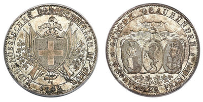 kosuke_dev スイス カントン グラウビュンデン 4シューティングターレル銀貨 1842年 PCGS MS65