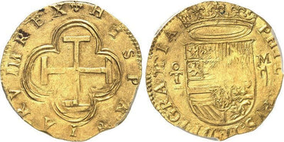 スペイン フェリペ2世 2エスクード金貨 1556-1598年 PCGS AU58