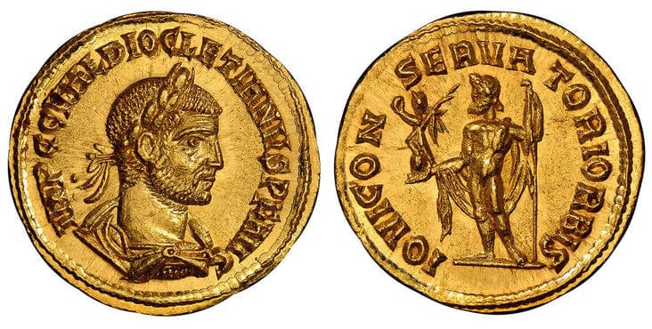古代ローマ帝国 ディオクレティアヌス アウレウス金貨 284-305年 NGC
