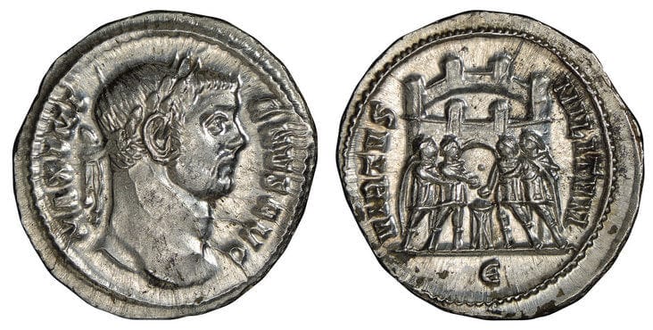 ローマ帝国 マクシミアヌス アルゲンテウス銀貨 295-297年 NGC MS