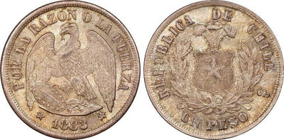 チリ ペソ銀貨 1883年 NGC MS66