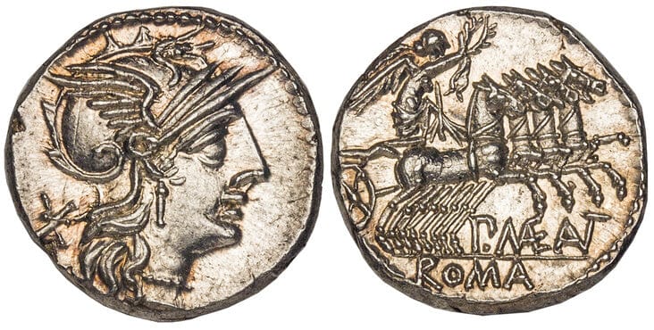 共和政ローマ デナリウス貨 紀元前132年 NGC Ch. MS