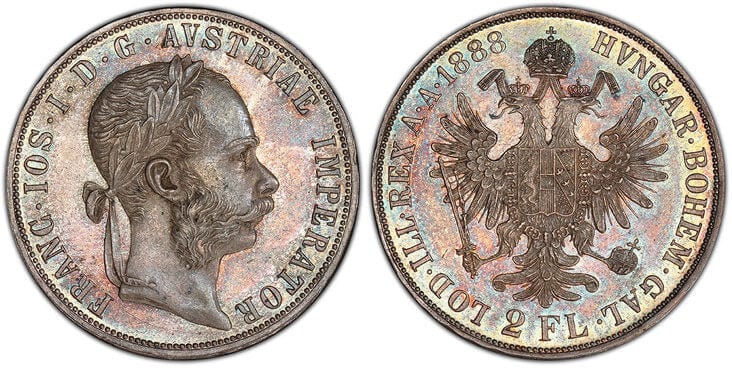 アンティークコインギャラリア オーストリア フランツ・ヨーゼフ1世 2フローリン銀貨 1888年 PCGS MS64