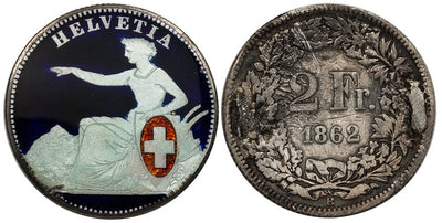 kosuke_dev スイス ヘルヴェティア 2スイスフラン銀貨 1862-B年