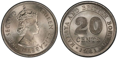 アンティークコインギャラリア マラヤ及びイギリス領ボルネオ エリザベス2世 20セント 1961年 PCGS MS64