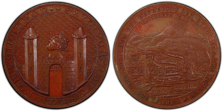 アンティークコインギャラリア オーストリア 都市景観 ブロンズメダル 1892年 PCGS SP64