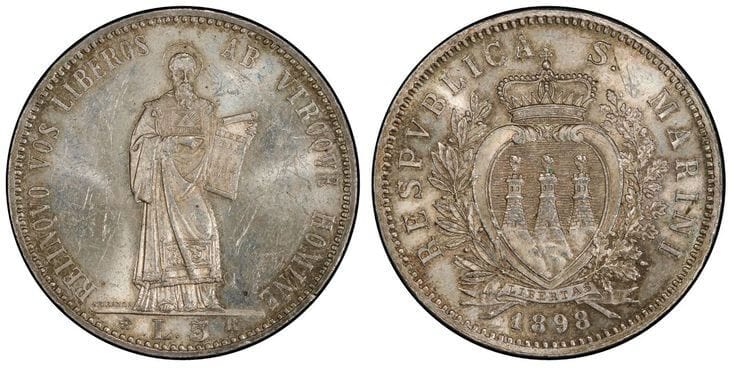 kosuke_dev サンマリノ リラ銀貨 コインセット 1898年 PCGS AU55-MS61