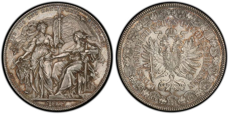 オーストリア フランツ・ヨーゼフ1世 2フローリン銀貨 1880年 PCGS ...