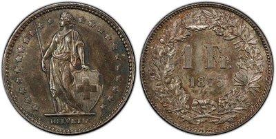 kosuke_dev スイス ヘルヴェティア スイスフラン銀貨 1875-B年 PCGS MS63