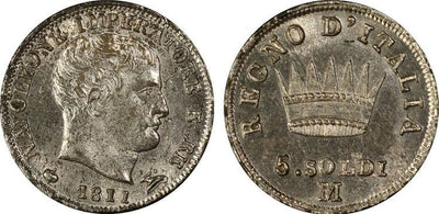 kosuke_dev イタリア王国 ナポレオン1世 5ソルディ銀貨 1811年 PCGS MS63