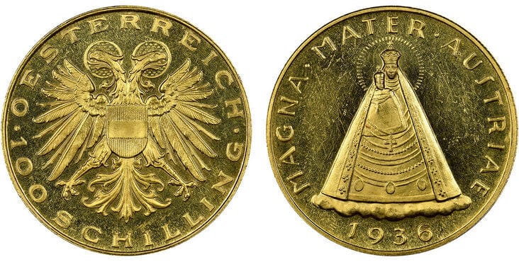 kosuke_dev オーストリア マリアツェル 100シリング金貨 1936年 NGC PL63