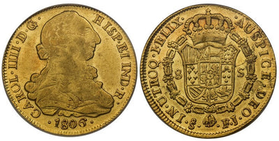 アンティークコインギャラリア チリ カルロス4世 8エスクード金貨 1806年 PCGS AU55