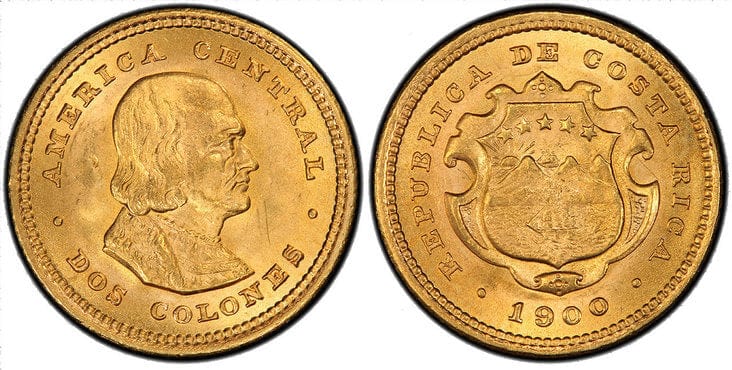 コスタリカ共和国 コロンブス 2コロネス金貨 1900年 PCGS MS64 | アンティークコインギャラリア