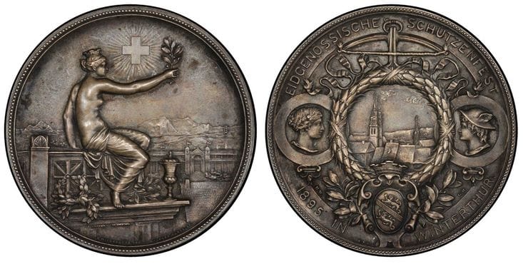 kosuke_dev スイス カントン チューリッヒ ヴィンタートゥール シューティングメダル 1895年 PCGS SP62