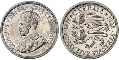kosuke_dev キプロス ジョージ5世 45ピアストル銀貨 1928年 PCGS PR64