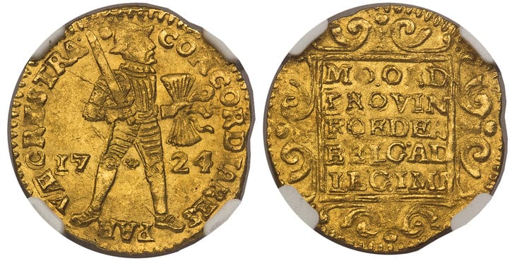 オランダ ユトレヒト 騎士立像 ダカット金貨 1724年 NGC MS63 | アンティークコインギャラリア