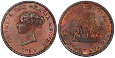ニューブランズウィック ヴィクトリア女王 1ペニートークン銅貨 1854年 PCGS MS64RB