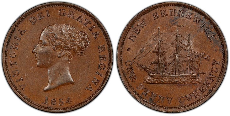 ニューブランズウィック ヴィクトリア女王 1ペニートークン銅貨 1854年