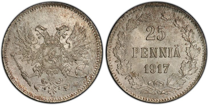 アンティークコインギャラリア フィンランド 25ぺニア 1917年 PCGS MS67+