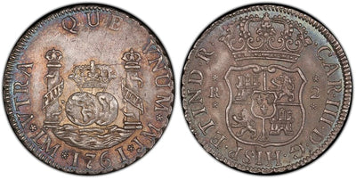メキシコ カルロス3世 2レアル銀貨 1761-LM JM年 PCGS MS63