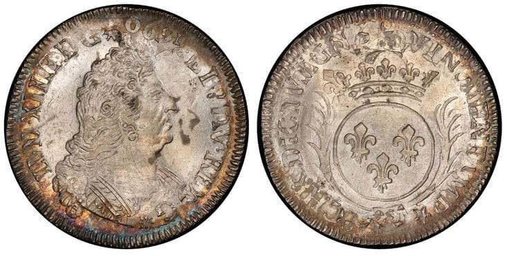 アンティークコインギャラリア フランス ルイ14世 1/2ルイドール銀貨 1693年 PCGS MS62