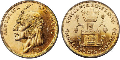 ペルー 50ソル金貨 1931年 PCGS MS63