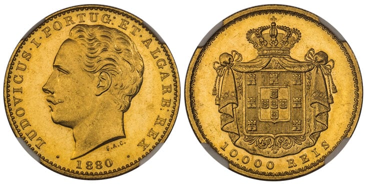 kosuke_dev ポルトガル ルイス1世 10000レイス金貨 1880年 NGC MS64
