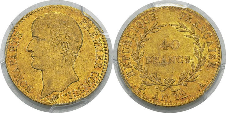 アンティークコインギャラリア フランス ナポレオン・ボナパルト 40フラン金貨 1804年 PCGS AU55